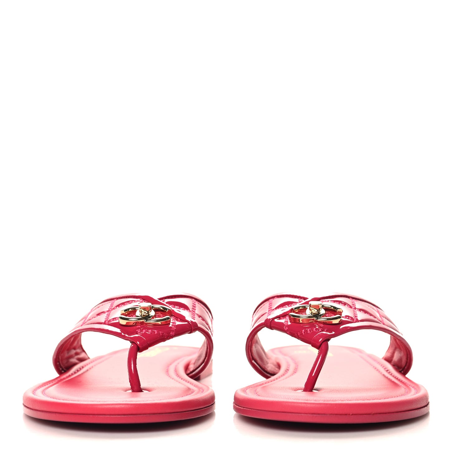 Patent Quilted CC Thong Sandals 40 Pink