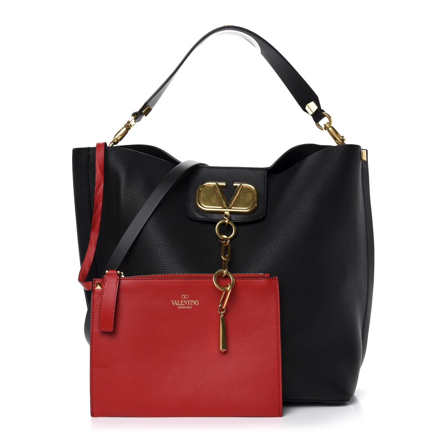 Valentino Garavani Grainy Calfskin Escape Hobo Bag Black 1 of 8