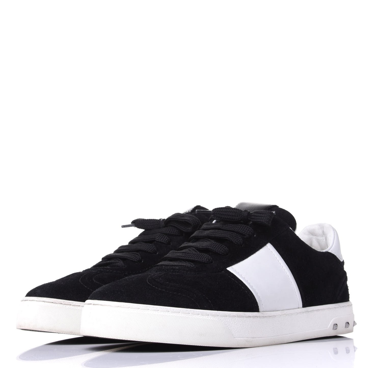 Suede Calfskin Womens Rockstud Flycrew Sneakers 40 Black White