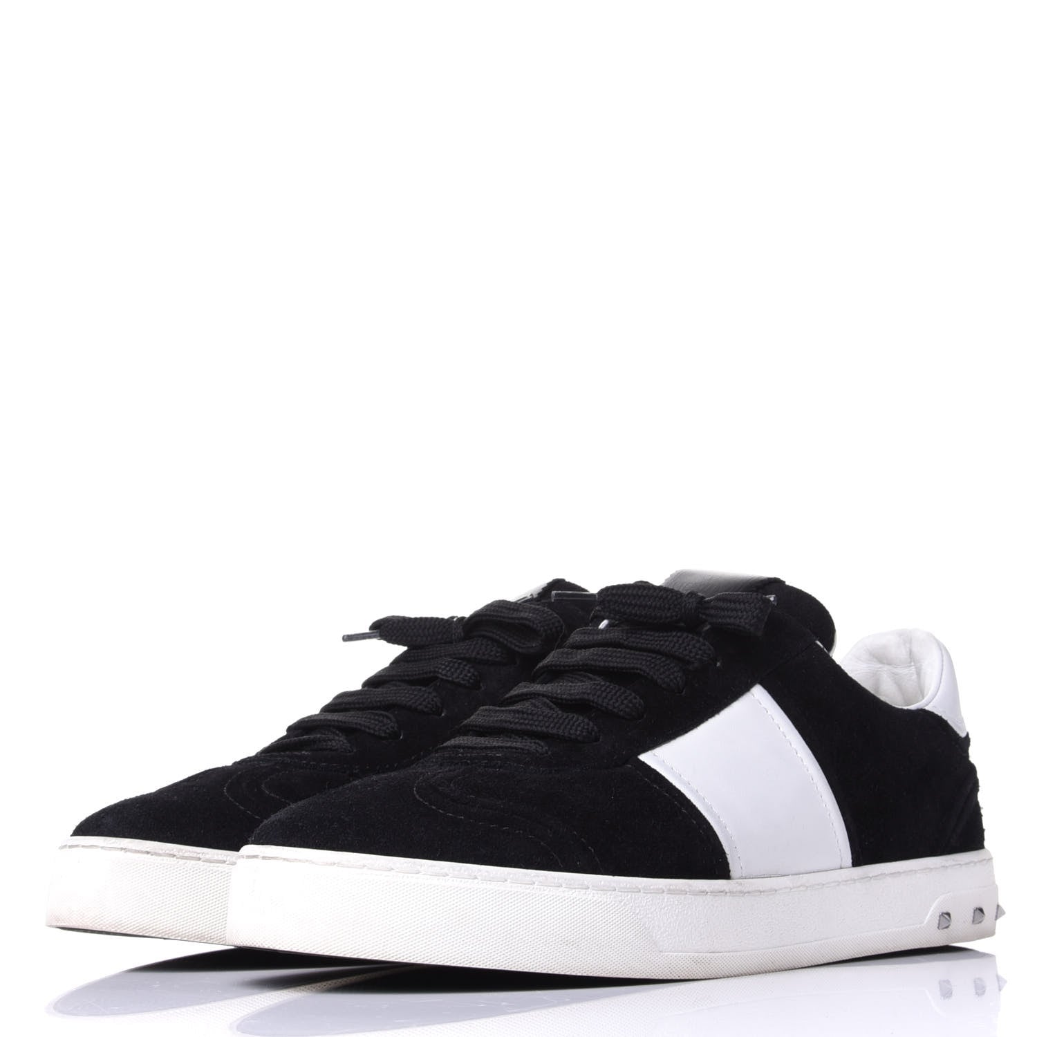 Valentino Garavani Suede Calfskin Womens Rockstud Flycrew Sneakers 40 Black White 3 of 12