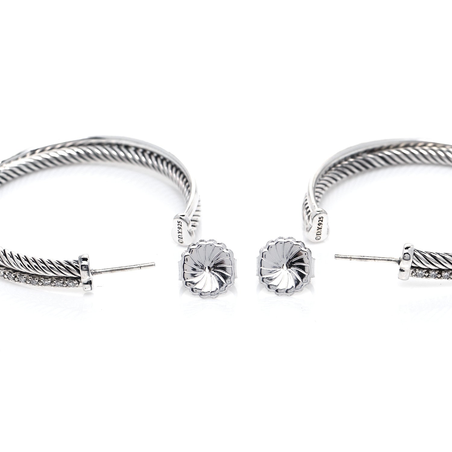 David Yurman Sterling Silver Diamond Extra Large Crossover Hoop Earrings 4 of 5