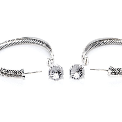 David Yurman Sterling Silver Diamond Extra Large Crossover Hoop Earrings 4 of 5