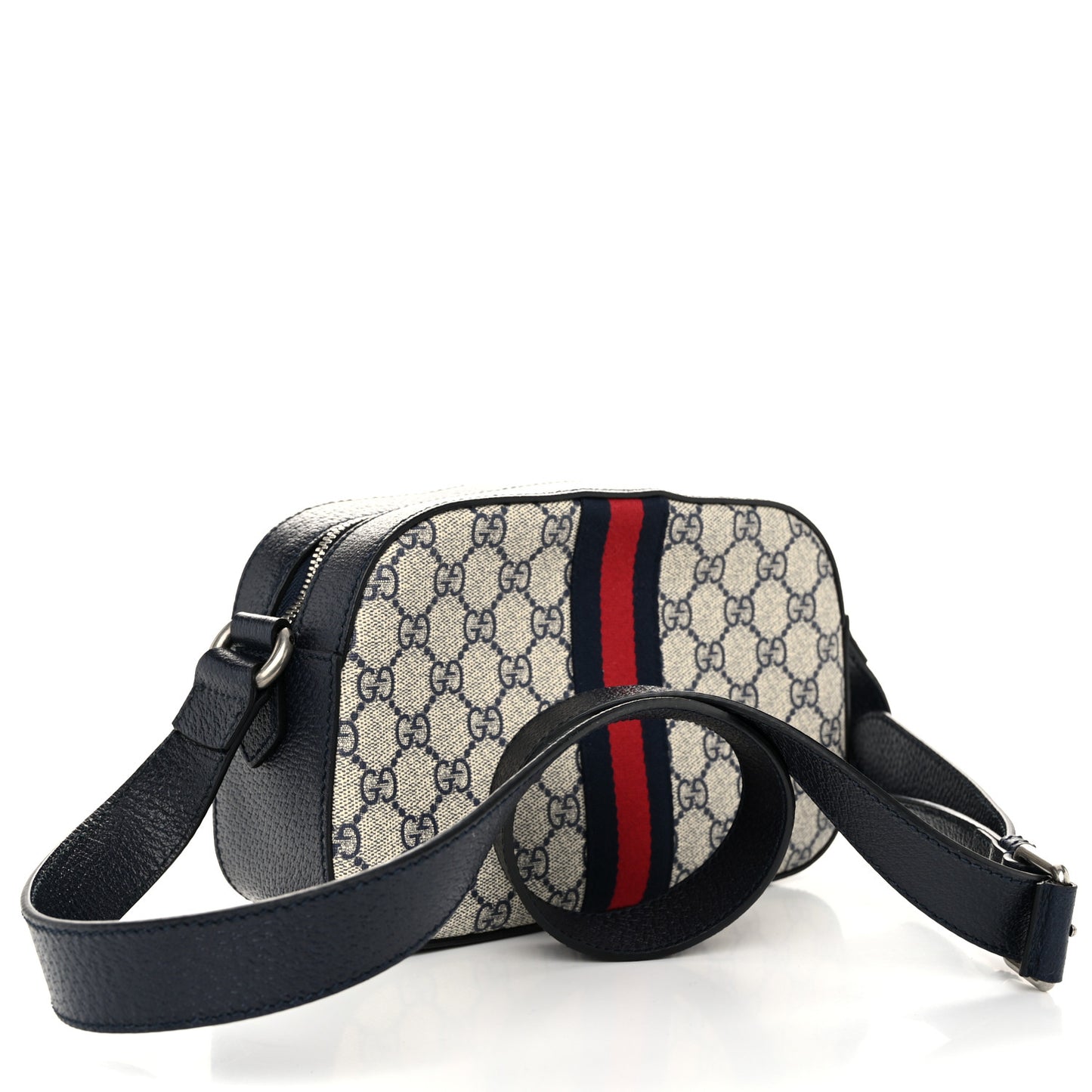 GG Supreme Monogram Textured Dollar Calfskin Web Small Ophidia Camera Bag Beige Blue