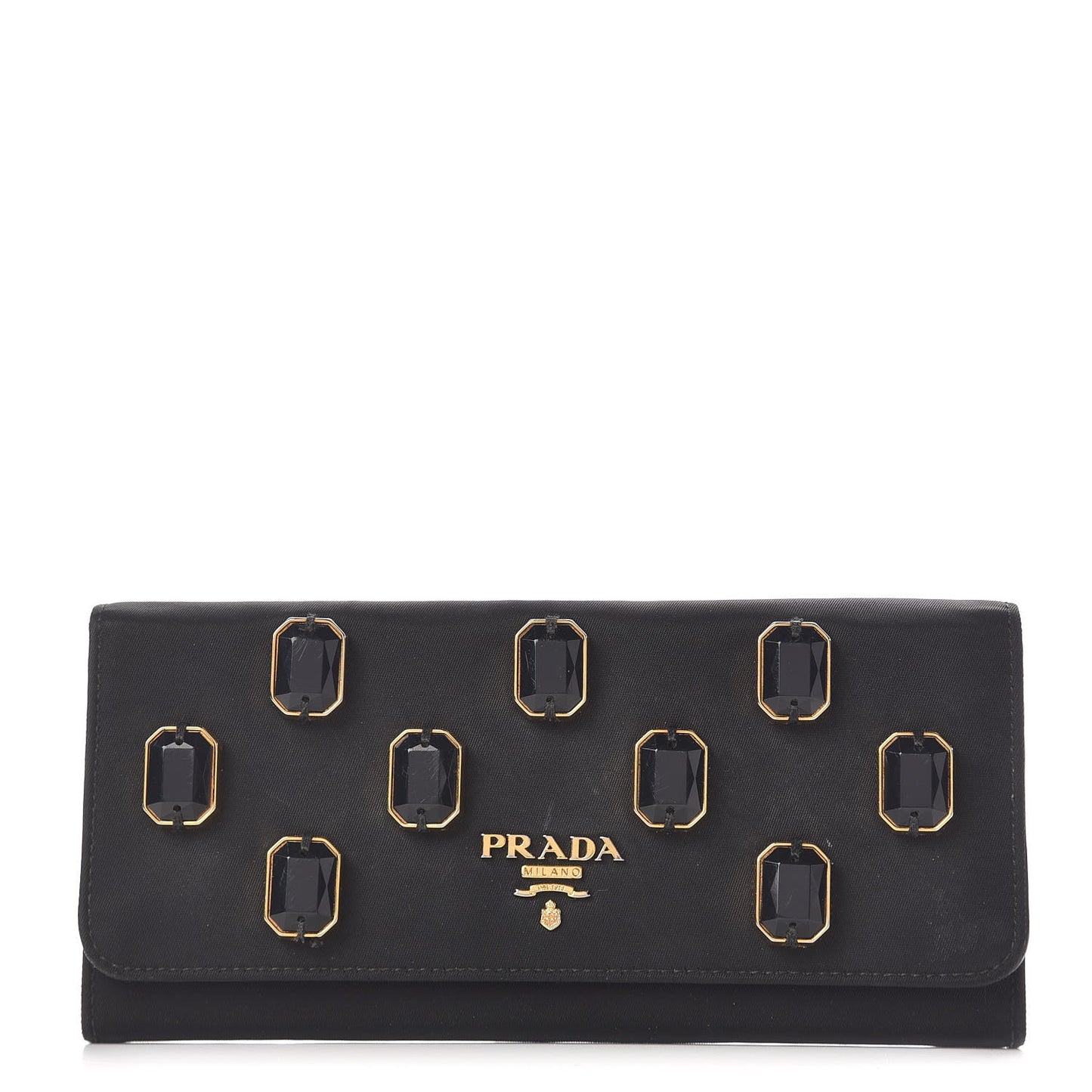 Tessuto Nylon Pietre Jeweled Flap Wallet Black