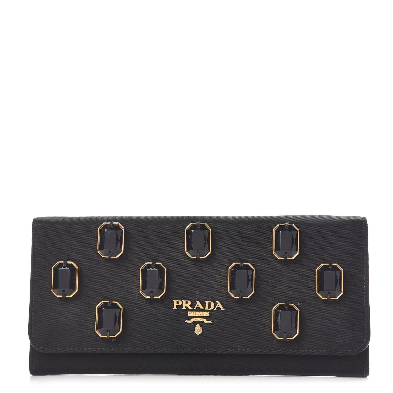 Prada Tessuto Nylon Pietre Jeweled Flap Wallet Black 1 of 12