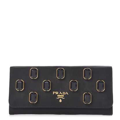 Prada Tessuto Nylon Pietre Jeweled Flap Wallet Black 1 of 12