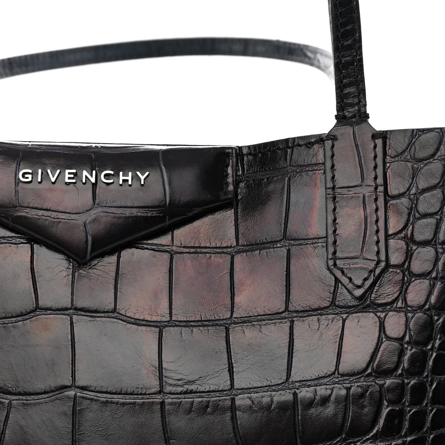Calfskin Crocodile Embossed Medium Antigona Tote Black