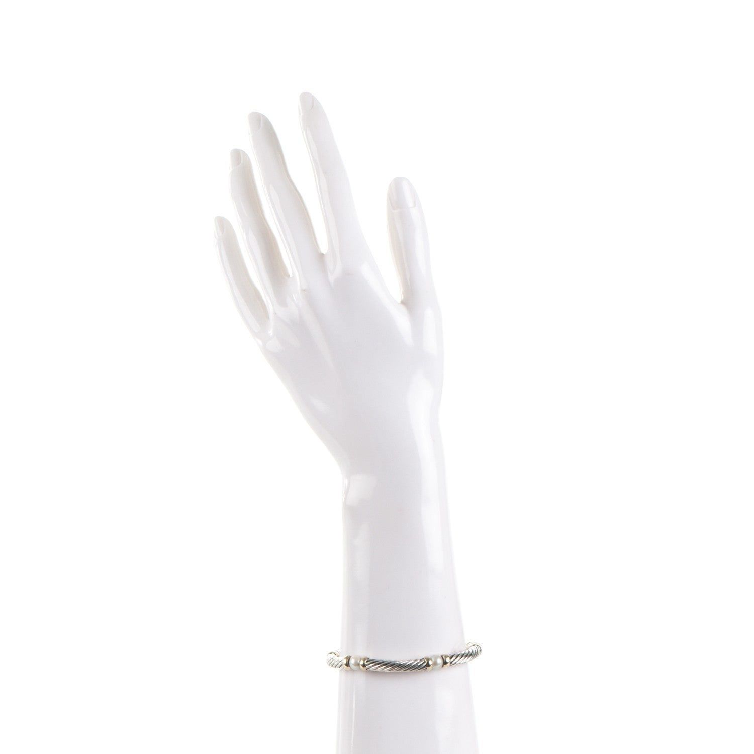 David Yurman Sterling Silver 14K Yellow Gold Pearl 5mm Hampton Bracelet 2 of 5