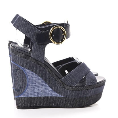 Louis Vuitton Canvas Blue Shore Wedge Sandal 36 Marine 4 of 11