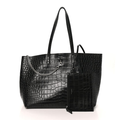 Saint Laurent Calfskin Crocodile Embossed Large Shopper Tote Black 3 of 12