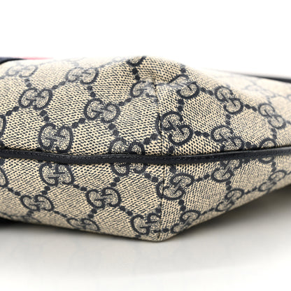 Gucci GG Supreme Monogram Textured Dollar Calfskin Web Small Ophidia Half Moon Hobo Beige Blue 10 of 12