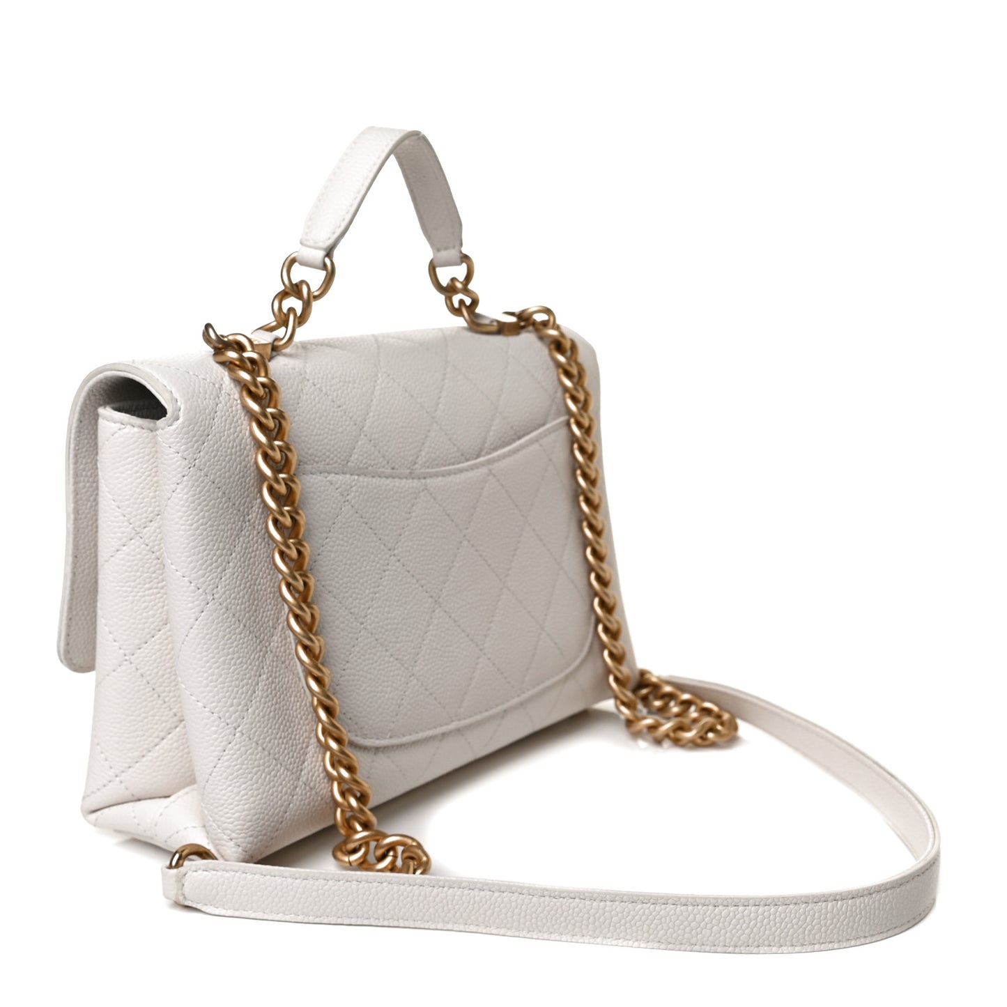 Grained Calfskin Small Stitched Flap White