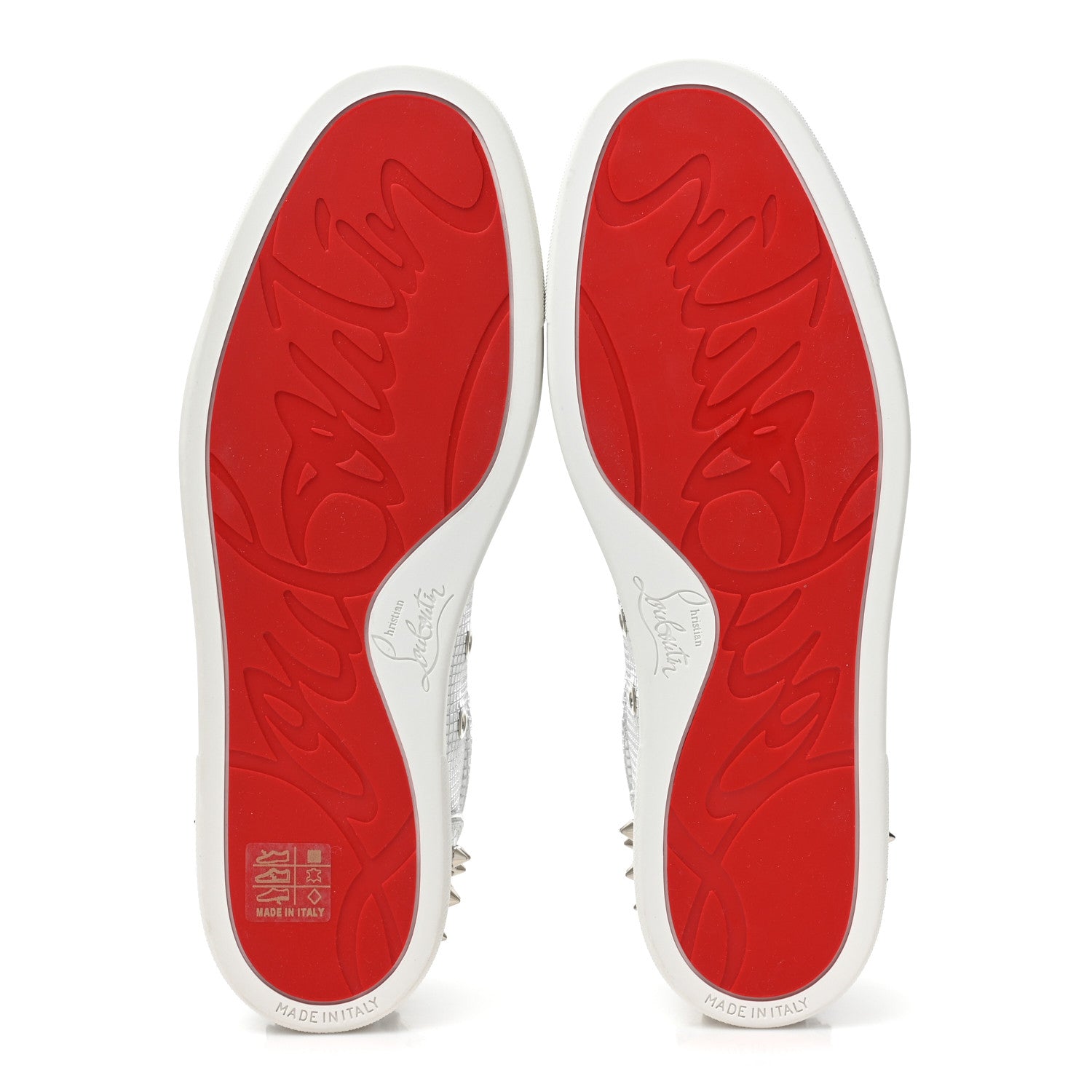 Christian Louboutin Glitter Metallic Calfskin Spikes Vieira 2 Flat Sneakers 40 Silver 6 of 13