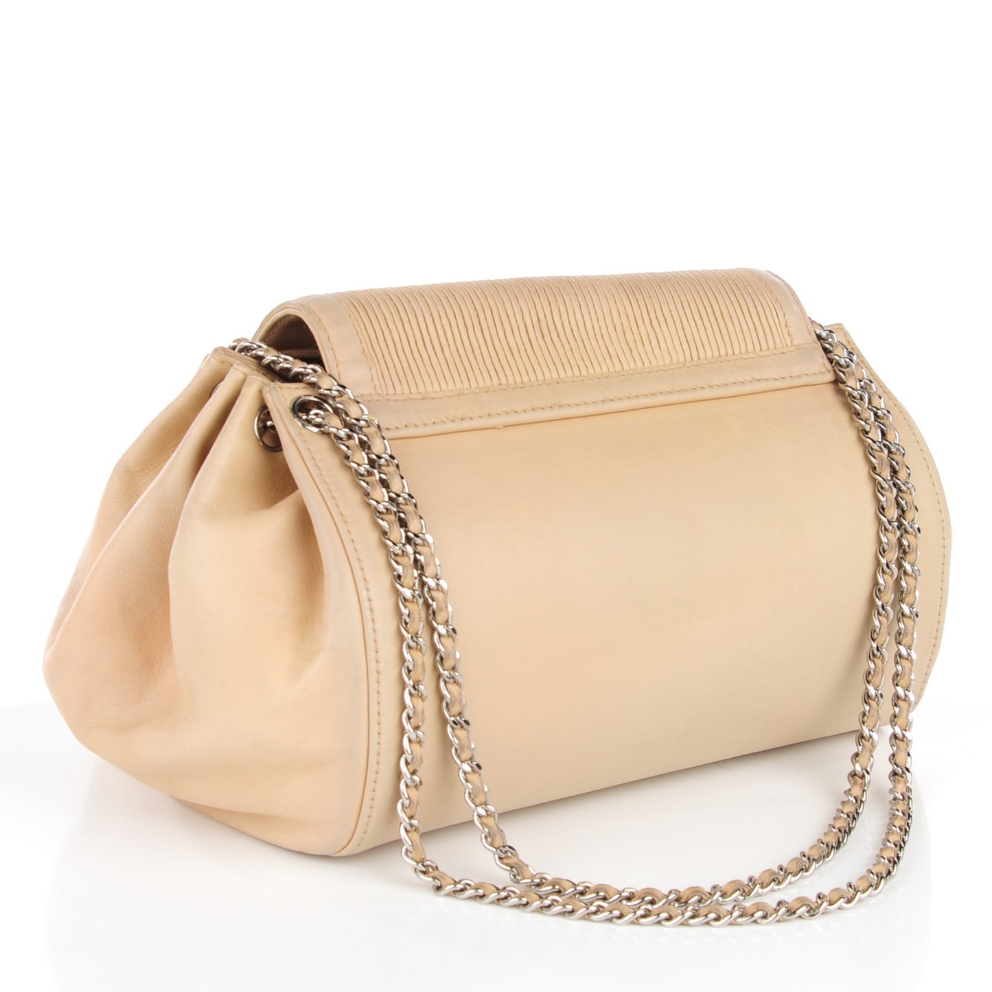 Lambskin Vertical Quilt Accordion Flap Beige