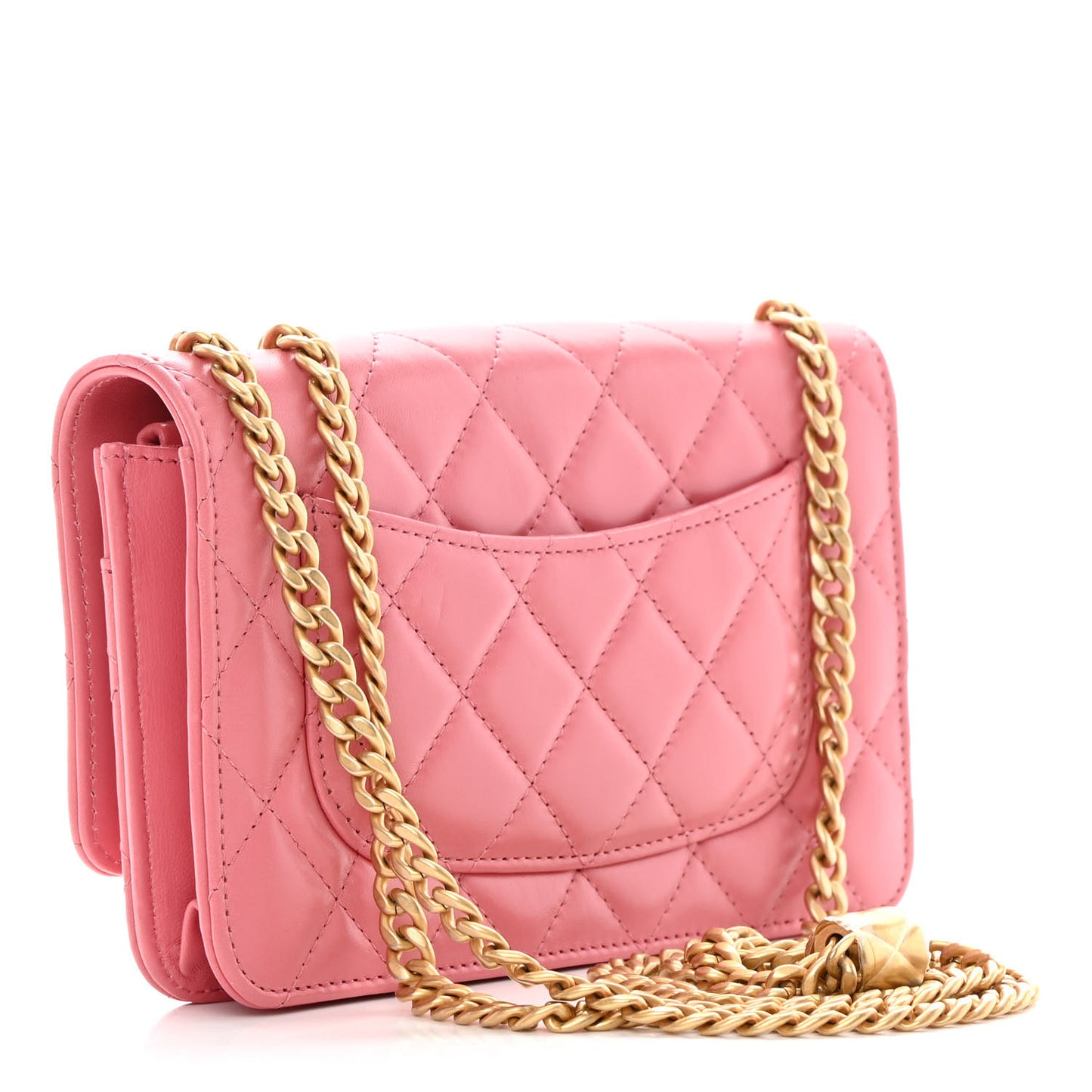 Lambskin Quilted Pillow Crush Wallet On Chain WOC Pink