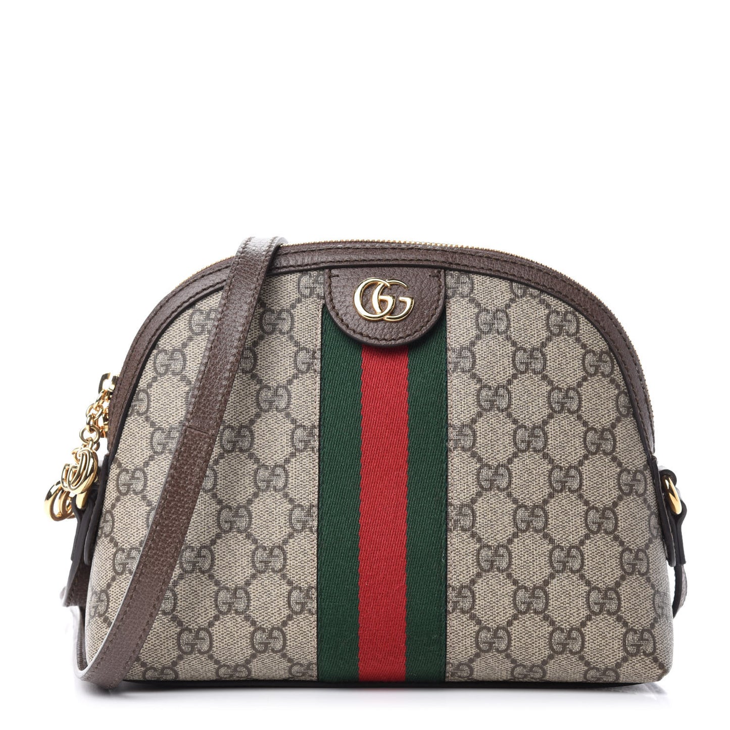 GG Supreme Monogram Textured Dollar Calfskin Web Small Ophidia Dome Shoulder Bag Beige Ebony New Acero