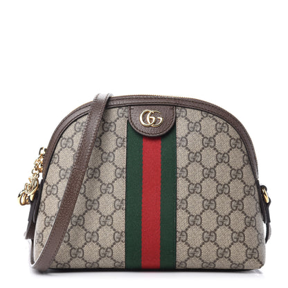 Gucci GG Supreme Monogram Textured Dollar Calfskin Web Small Ophidia Dome Shoulder Bag Beige Ebony New Acero 1 of 11