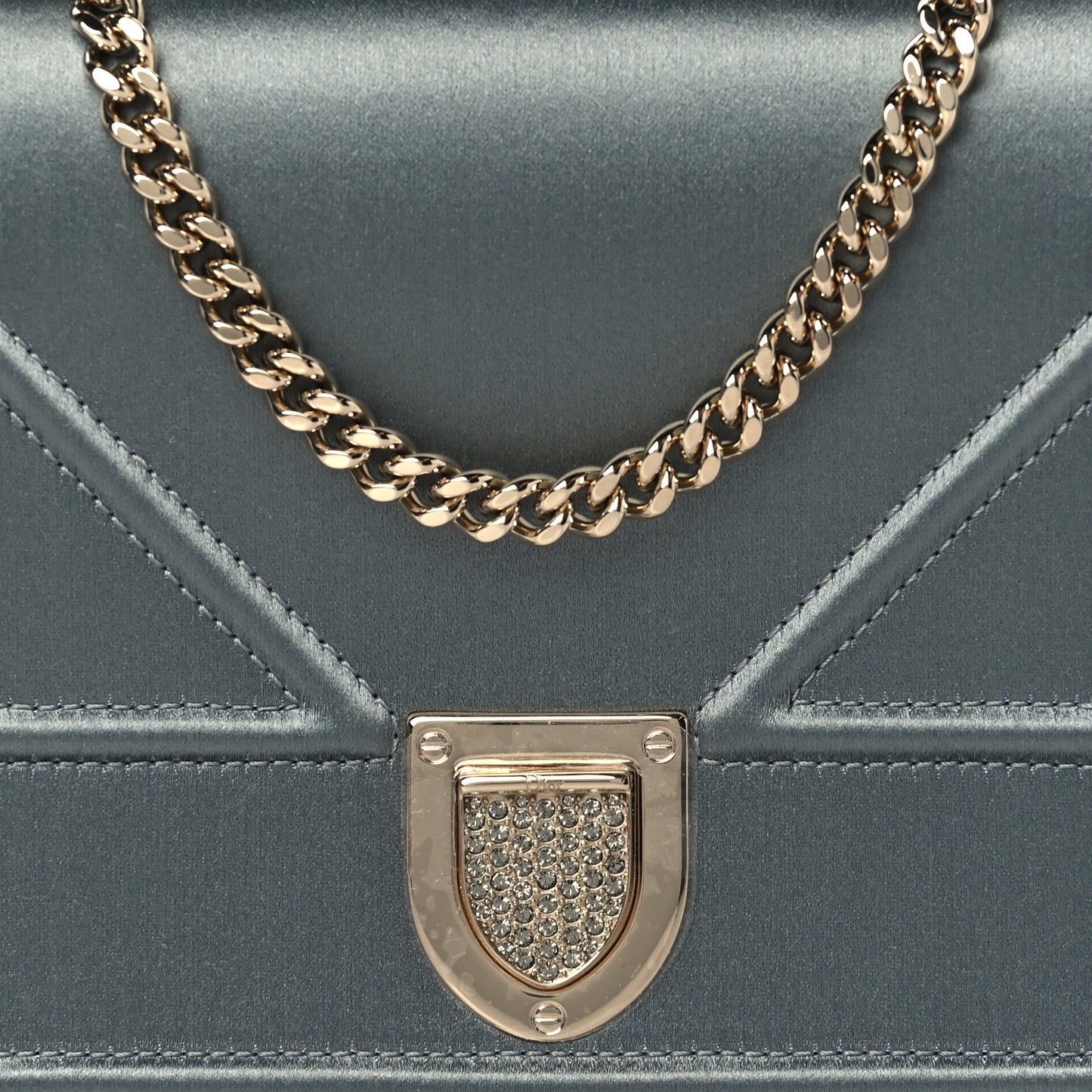 Satin Diorama Wallet on Chain Pouch Blue Gray