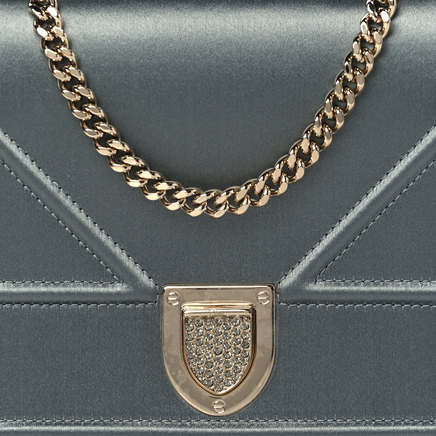 Christian Dior Satin Diorama Wallet on Chain Pouch Blue Gray 7 of 9