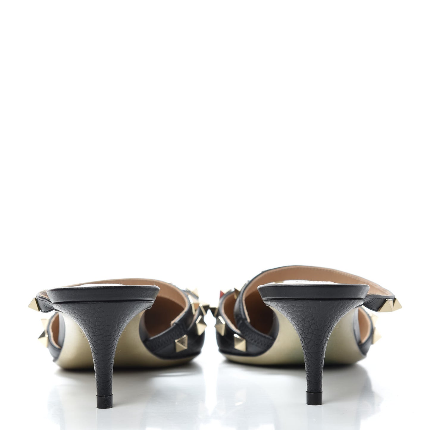 Pebbled Calfskin Rockstud Cross Strap 50mm Mules 38 Black