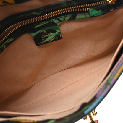 Gucci X KEN SCOTT New Shangai Calfskin Jenny Floral Print Small Jackie 1961 Hobo Black Pink 5 of 10