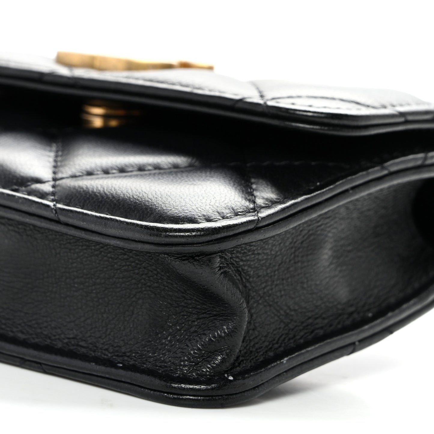 Lambskin Enamel Quilted Pending CC Flap Belt Bag Black