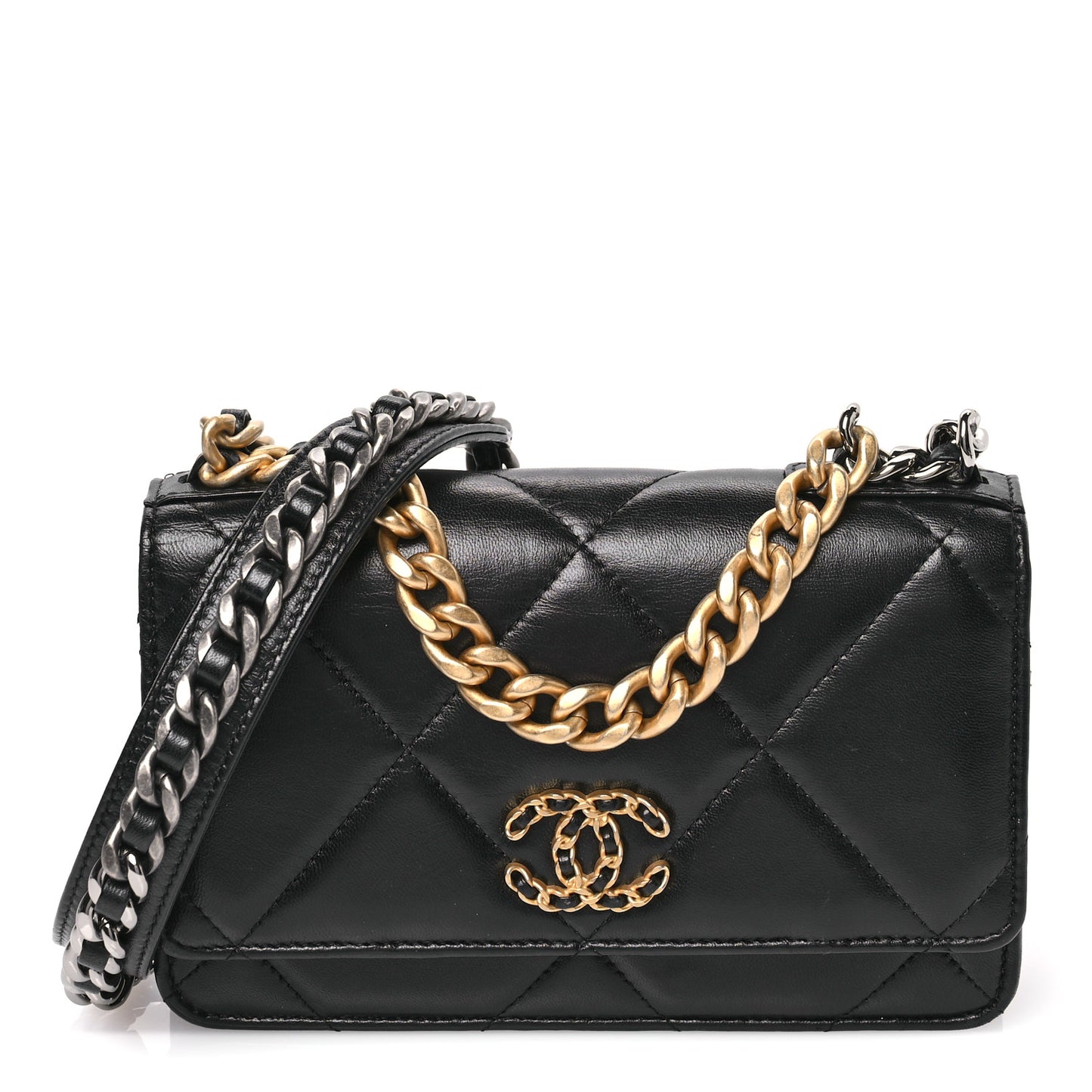 Lambskin Quilted Chanel 19 Wallet On Chain WOC Black