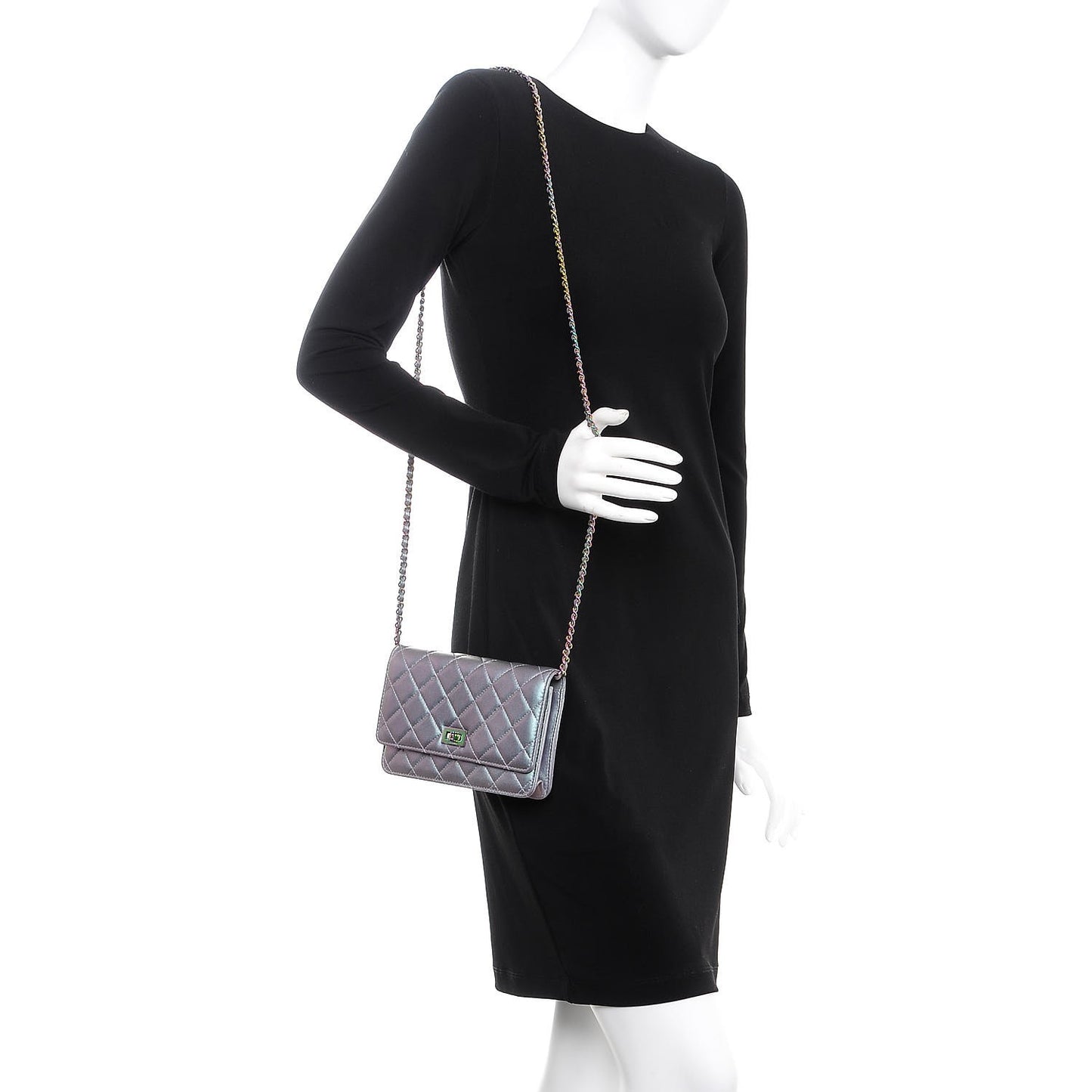 Iridescent Lambskin Quilted Reissue Wallet On Chain WOC Light Purple