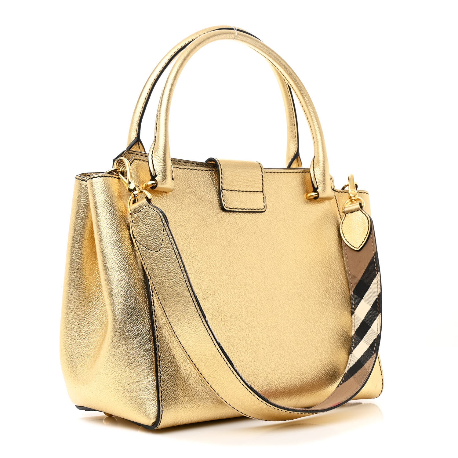 Burberry Metallic Soft Grain Calfskin Medium Buckle Tote Gold