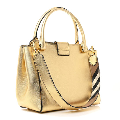 Burberry Metallic Soft Grain Calfskin Medium Buckle Tote Gold 3 of 12