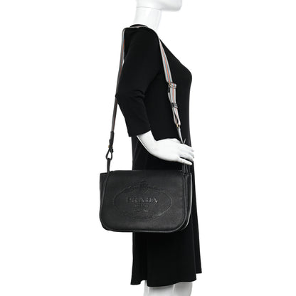 Prada Vitello Daino Embossed Logo Flap Shoulder Bag Black 2 of 8