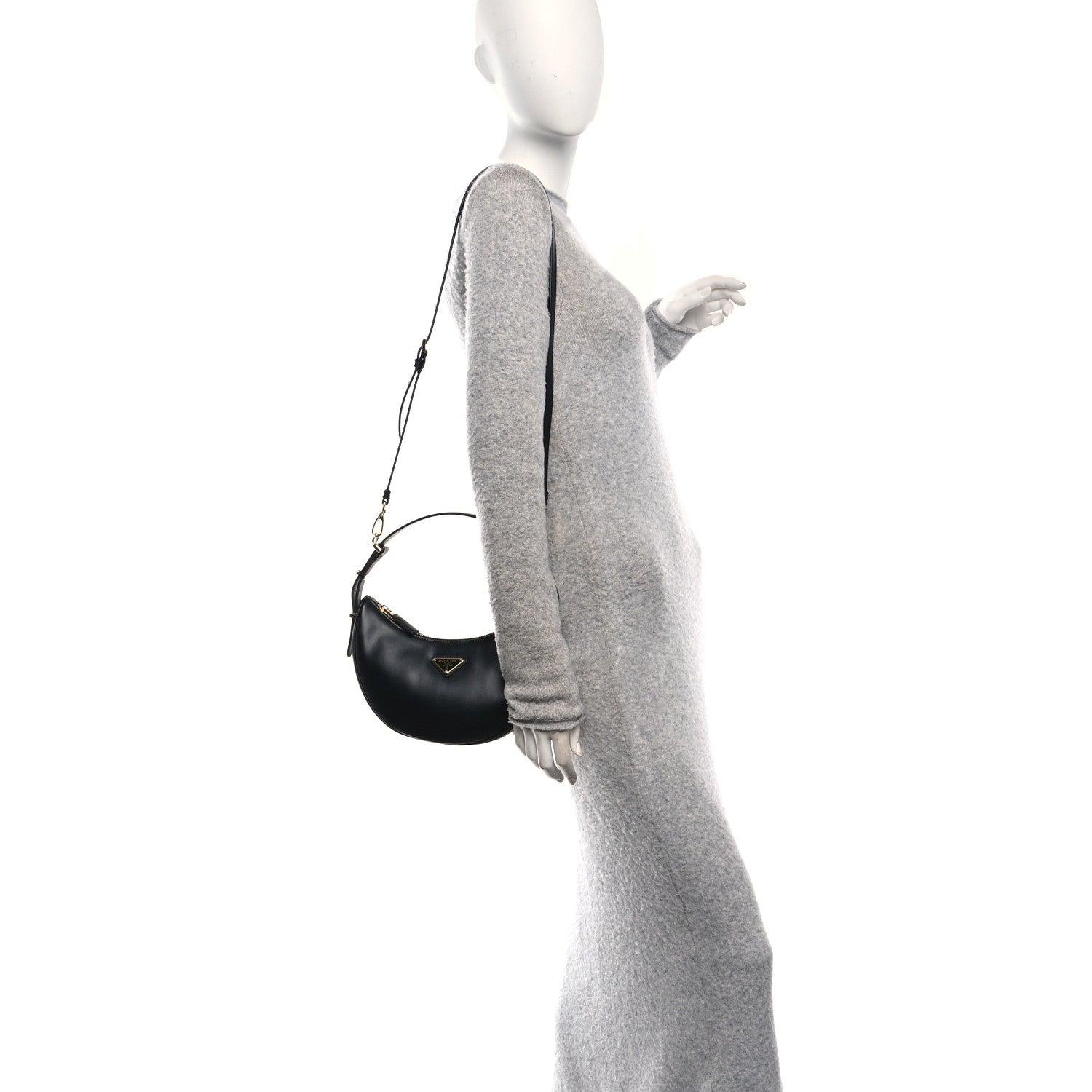 Prada Soft Calfskin Arque Shoulder Bag Black 2 of 9
