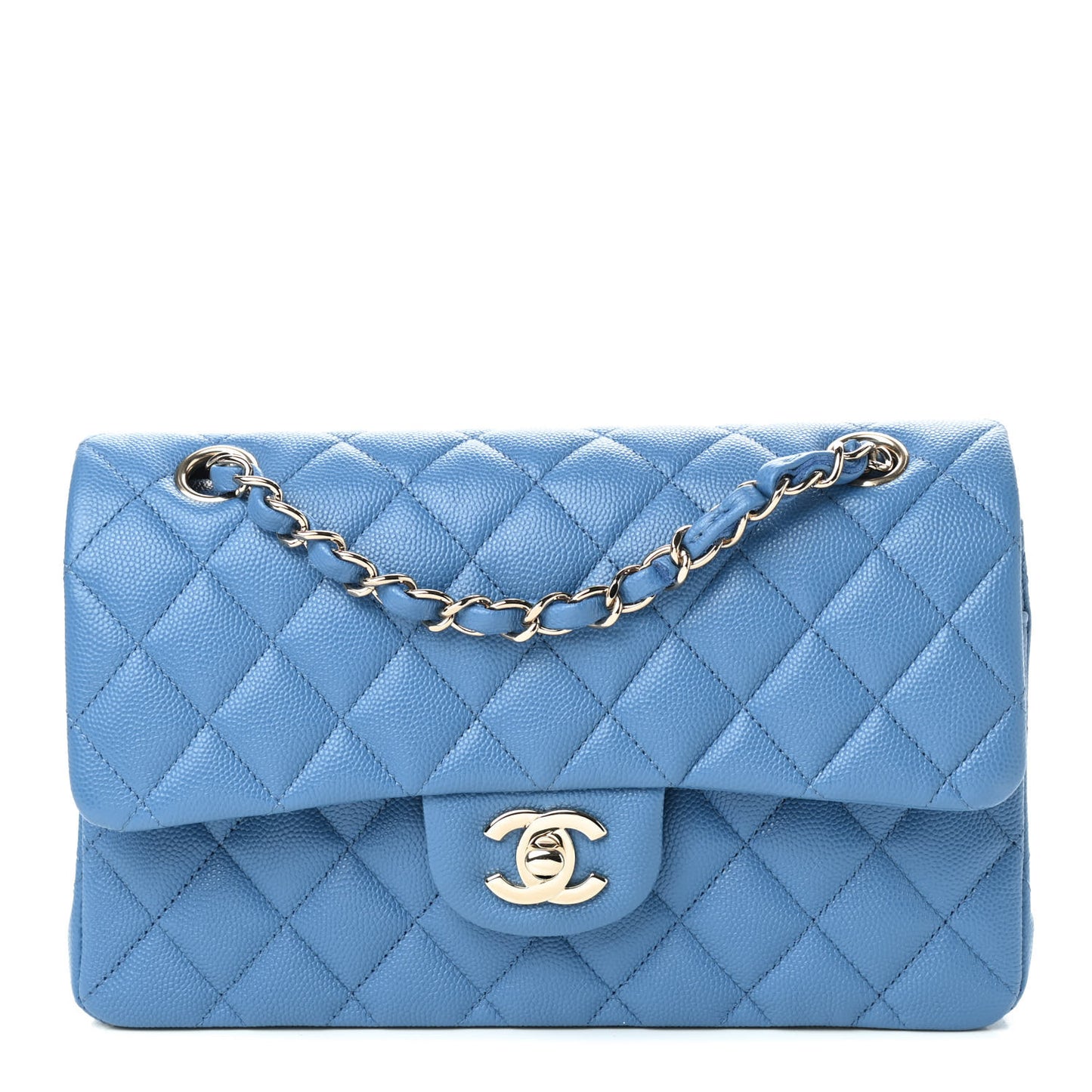 Caviar Quilted Small Double Flap Blue
