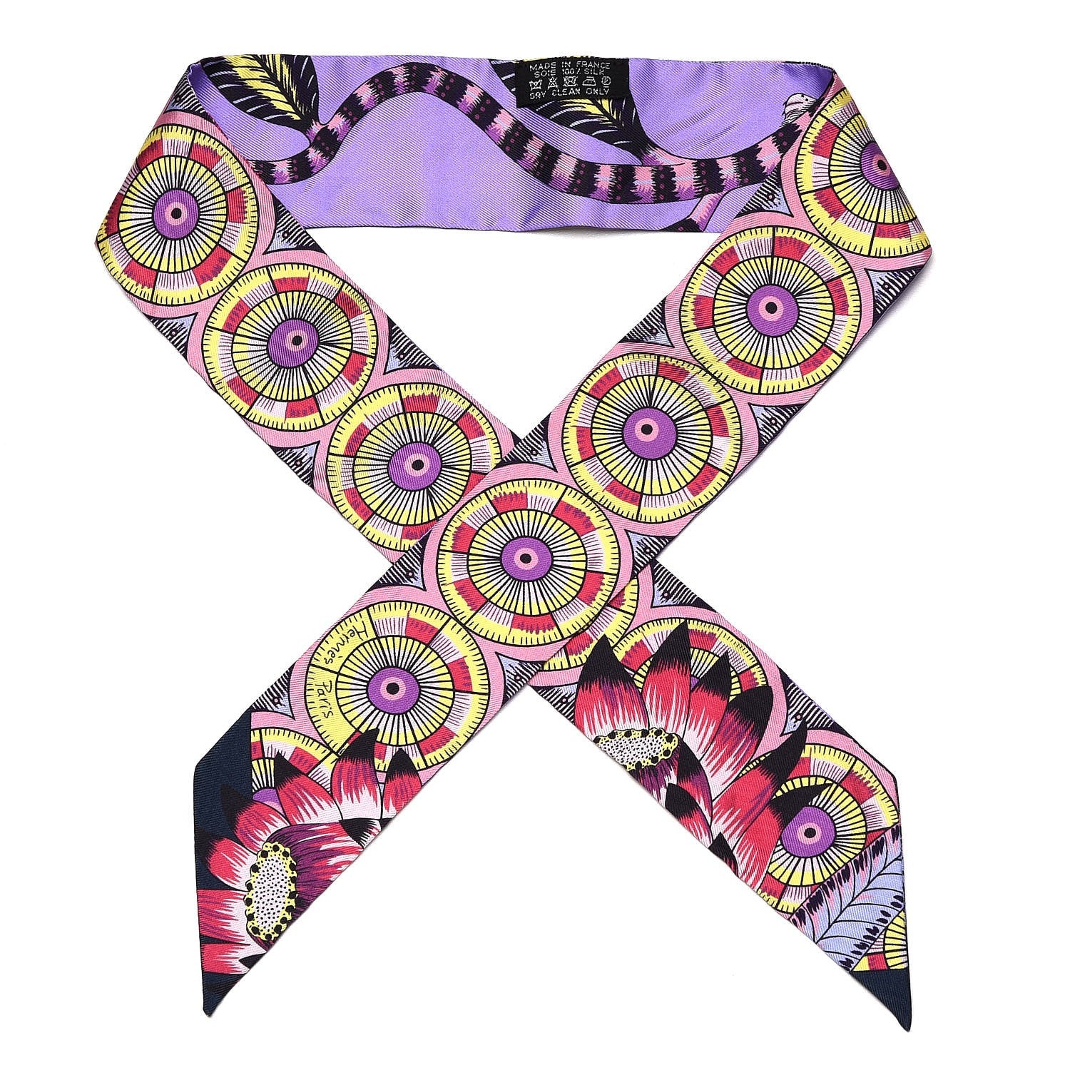 Hermes Silk Savana Dance Twilly Mauve Jaune Rose 1 of 6