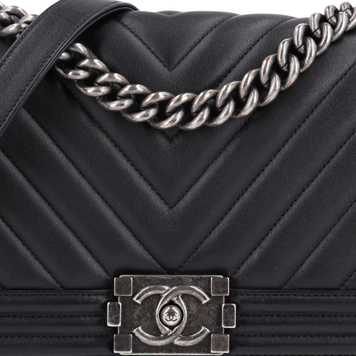 Chanel Lambskin Chevron Quilted Medium Boy Flap Black 8 of 10