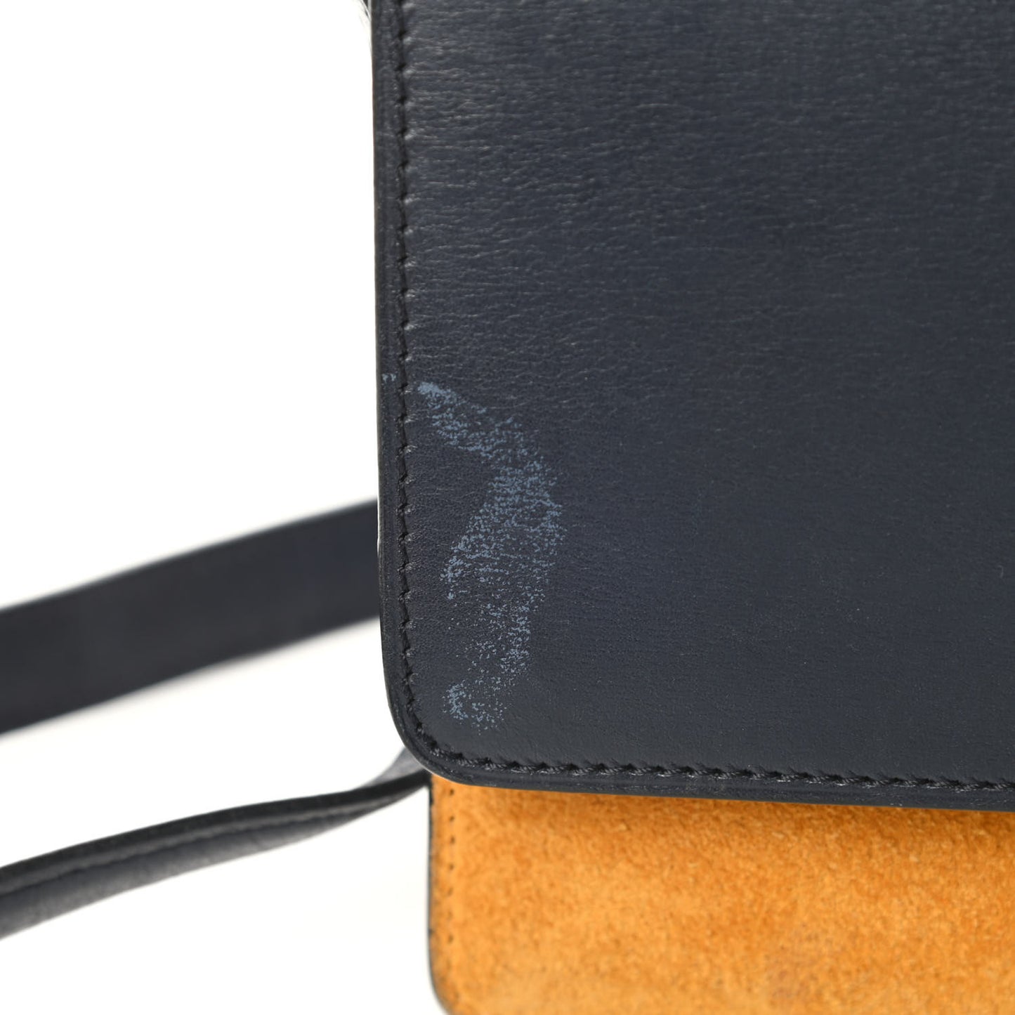 Calfskin Suede Bi-Color Small Case Flap Navy Blue Yellow