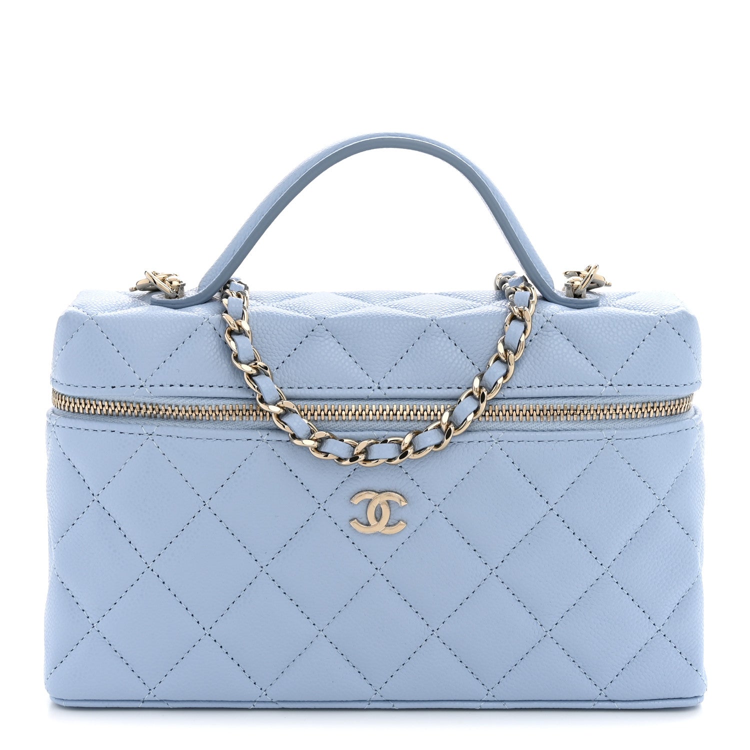 Chanel Caviar Quilted Top Handle Slim Vanity With Chain Light Blue 1 of 11