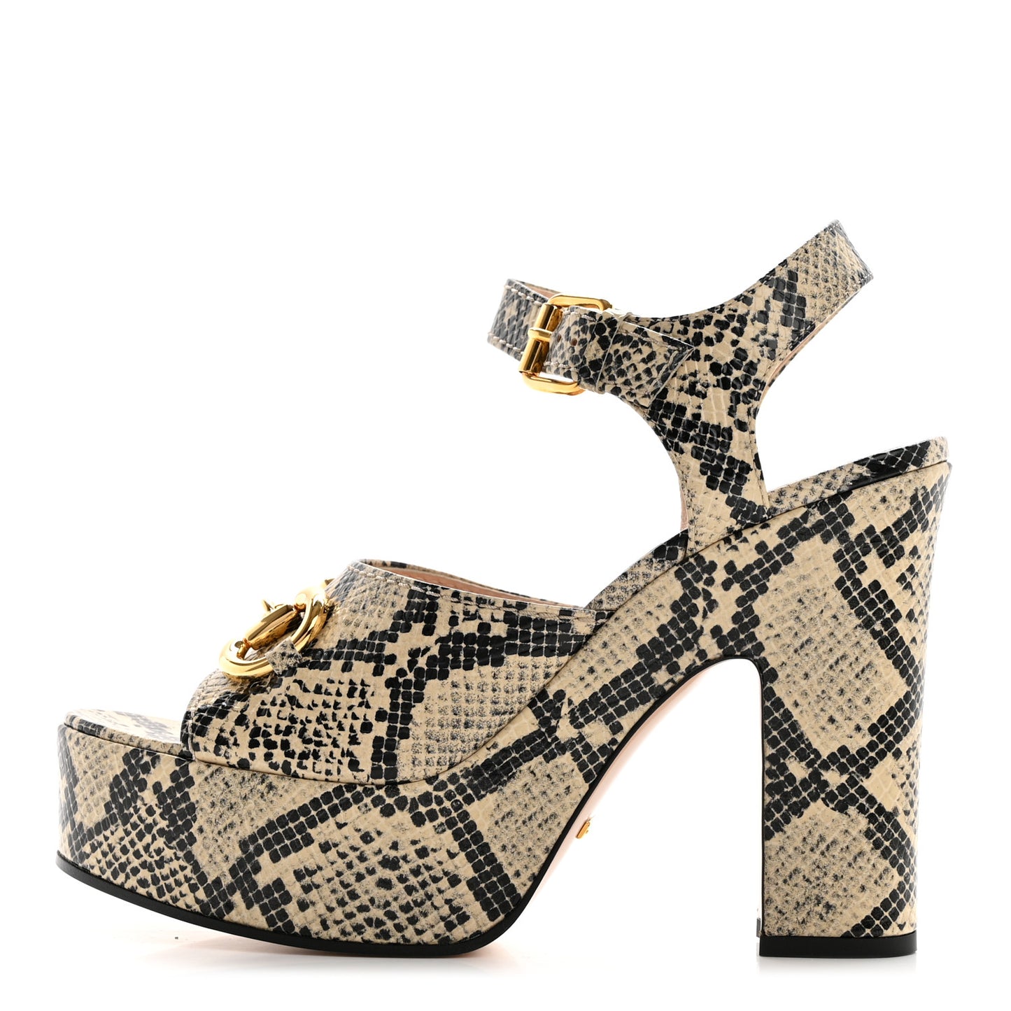 Calfskin Snakeskin Print Horsebit 40/135mm Platform Sandals 40 Beige Avana