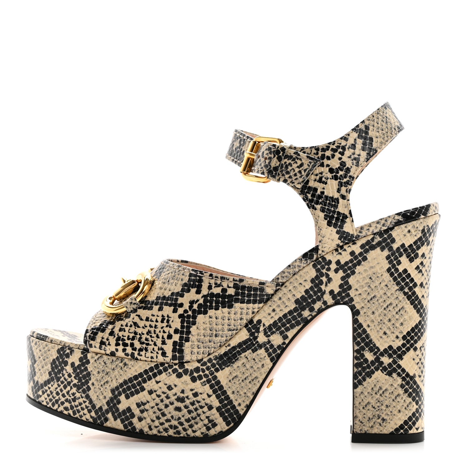 Gucci Calfskin Snakeskin Print Horsebit 40/135mm Platform Sandals 40 Beige Avana 1 of 10