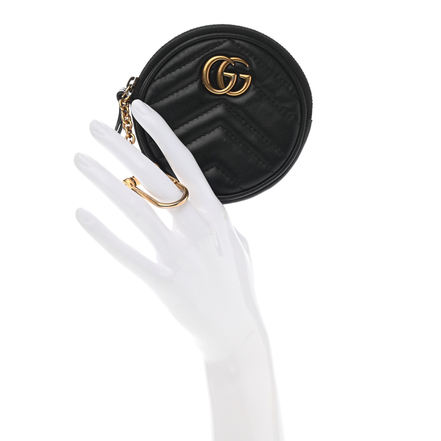 Gucci Calfskin Matelasse GG Marmont Round Coin Purse Black 2 of 7