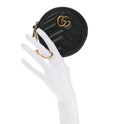 Gucci Calfskin Matelasse GG Marmont Round Coin Purse Black 2 of 7