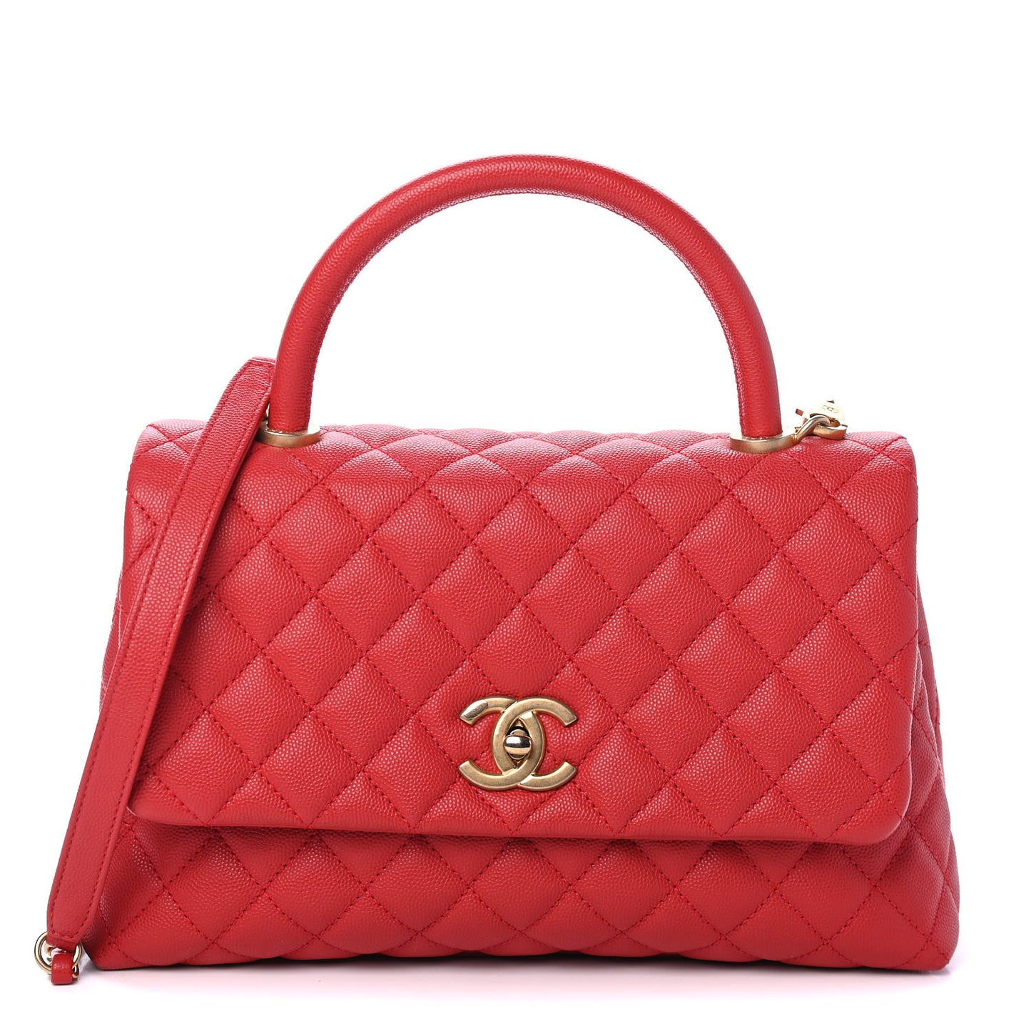 Caviar Quilted Small Coco Handle Flap Red