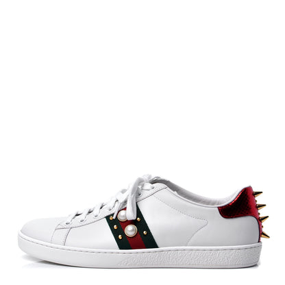 Gucci Calfskin Web Pearl Studded Womens Ace Sneakers 40.5 White 1 of 6