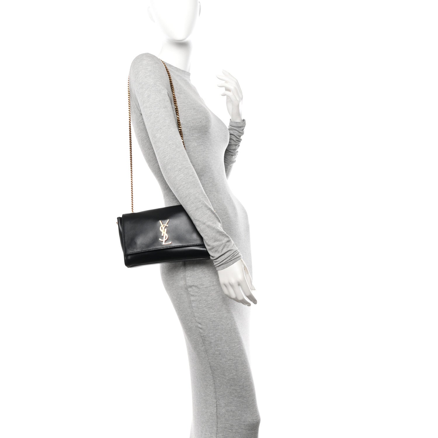 Saint Laurent Smooth Calfskin Suede Small Reversible Monogram Kate Satchel Black 2 of 18