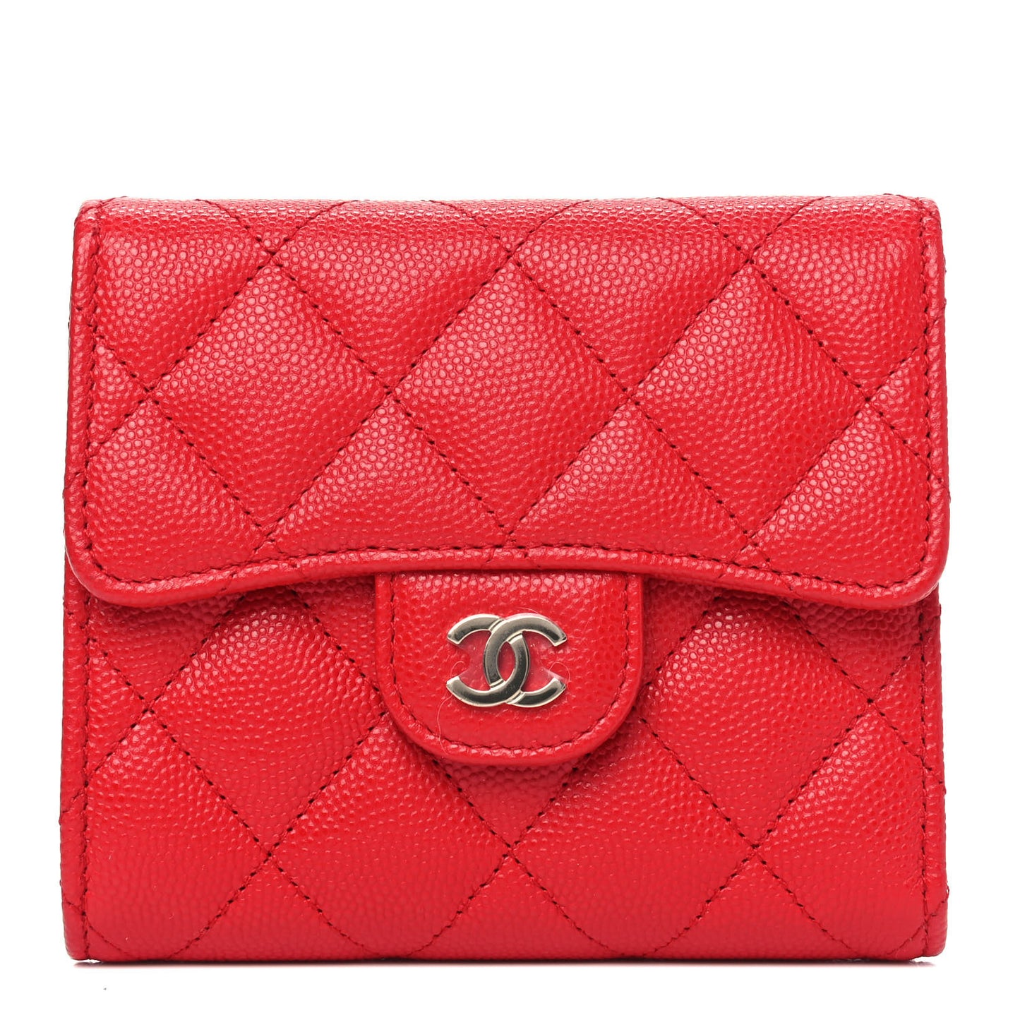 Caviar Quilted Compact Flap Wallet Red