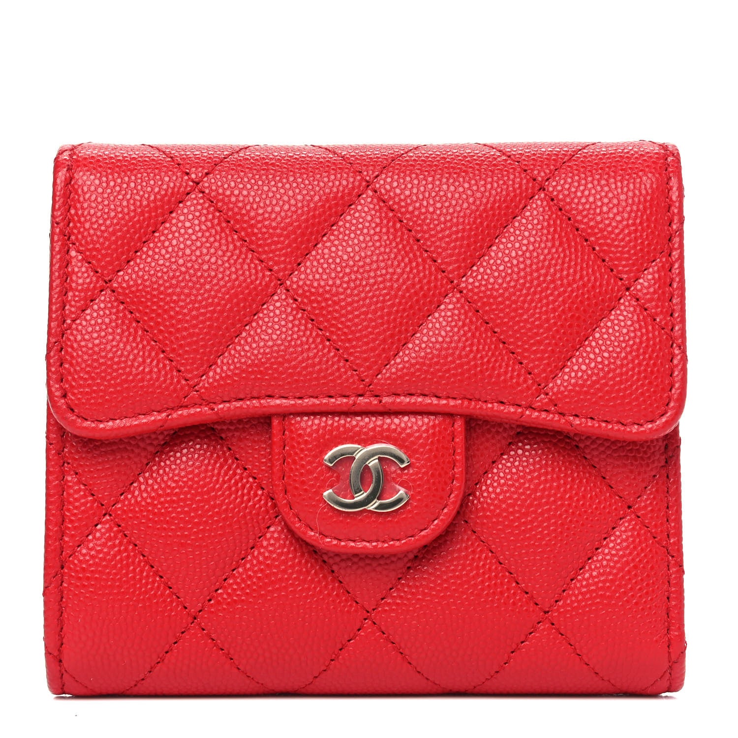 Chanel Caviar Quilted Compact Flap Wallet Red 1 of 4