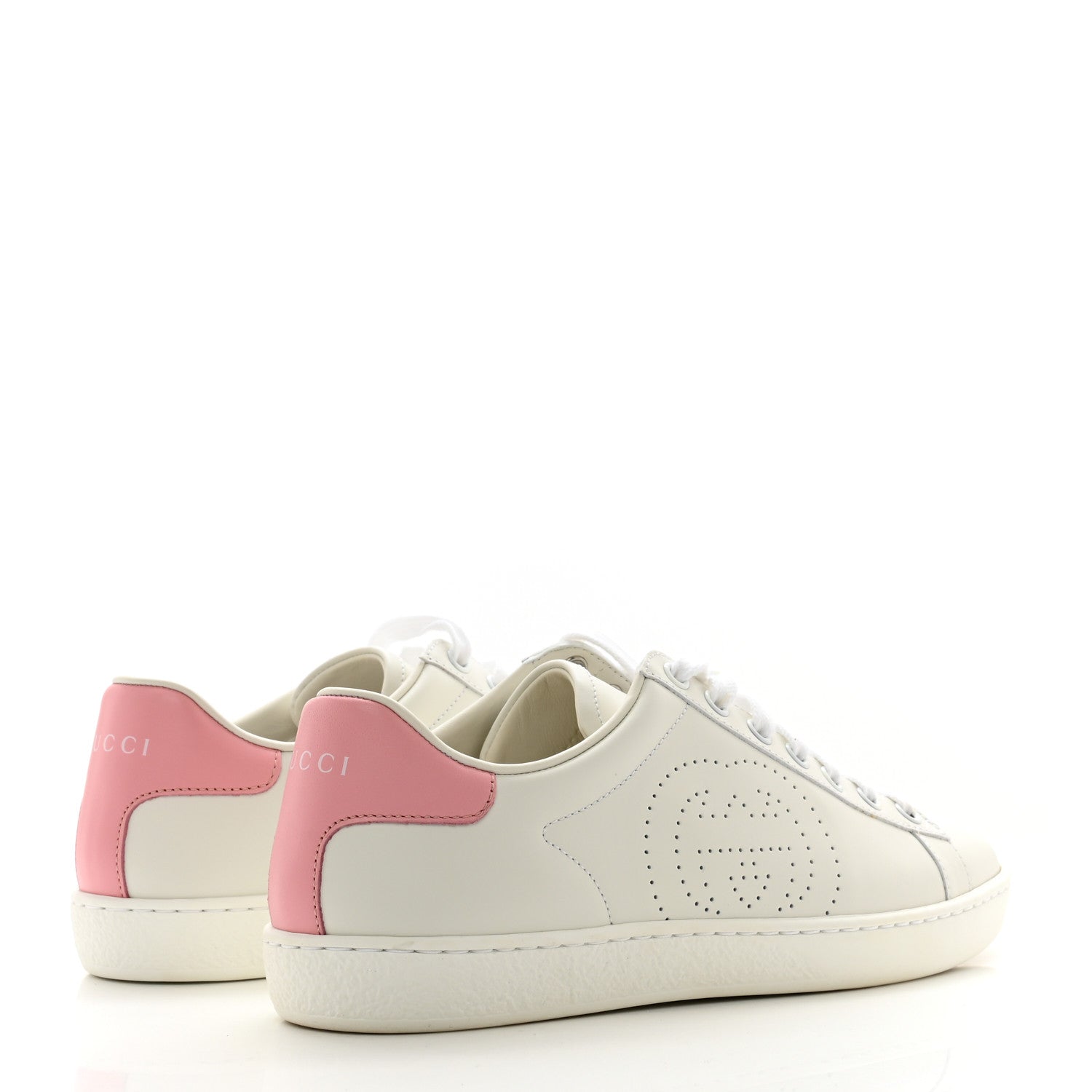 Gucci Calfskin Interlocking G Perforated Womens Ace Sneakers 38 White Rose 4 of 9