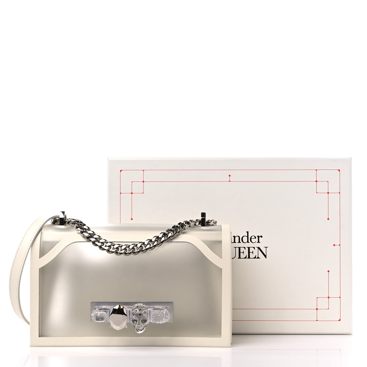 Polyurethane Calfskin Transparent Jeweled Knuckle Satchel Clear White