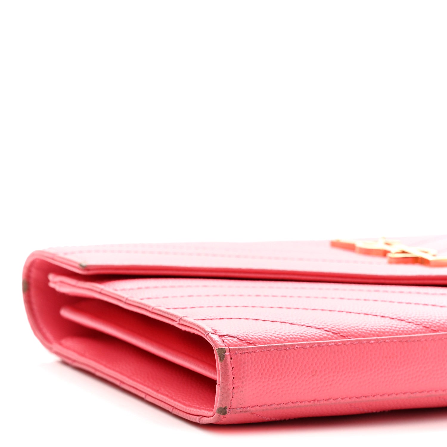 Saint Laurent Grain De Poudre Matelasse Chevron Monogram Chain Wallet Rose Clair 9 of 12