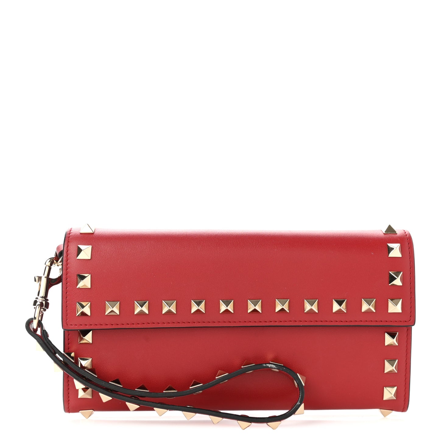 Vitello Rockstud Wristlet Travel Wallet Rosso Valentino